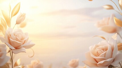 Beautiful pastel roses and leaves gracefully arranged for presentation purposes