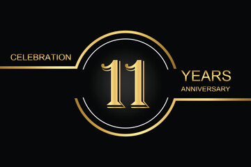  Elegant 11-year anniversary logo design with gold lines and number on a black background, perfect for celebrations and milestones.