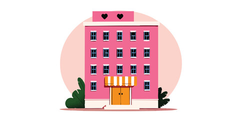 Naklejka premium Pink building with heart shaped roof illustration 