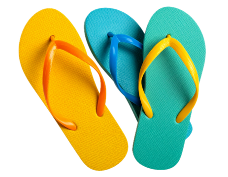 colorful flip flops isolated on transparent white background, clipping path
