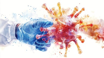 Naklejka premium Watercolor illustration of antibody virus fighting hand drawn on pastel background
