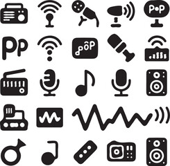 Music Icons Set with Symbols for Web and Design Illustration