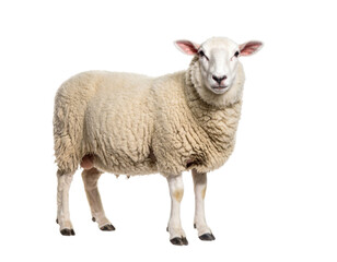 Fototapeta premium White woolly sheep standing isolated on transparent background