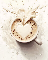Realistic and artistic illustrations of coffee beans, brewing equipment, coffee cups, baristas, coffee farms, roasting processes, and café scenes