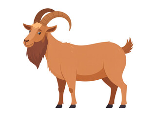 Obraz premium A stylized cartoon illustration of a brown goat with prominent horns and a beard, standing in profile, suitable for children's content, farm themes, or agricultural concepts on a transparent backgroun