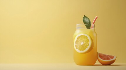 Refreshing glass of lemonade with zesty citrus flavor served in a clear glass with ice cubes on a sunny day