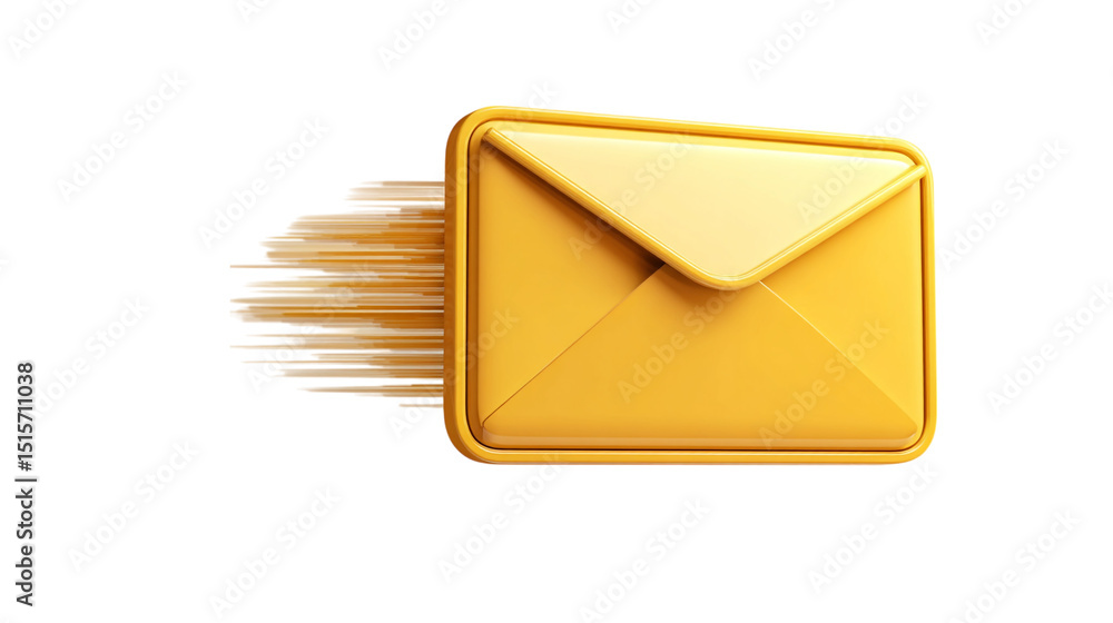 Poster fast delivery email message yellow envelope icon digital communication 3d on transparent background