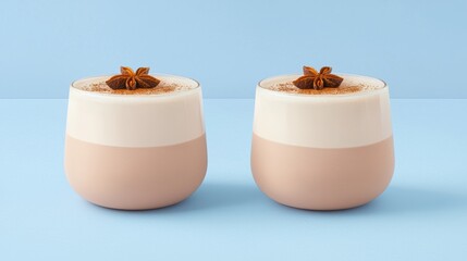 Two elegant glasses filled with decadent dessert, set against a charming blue background for an eye-catching display