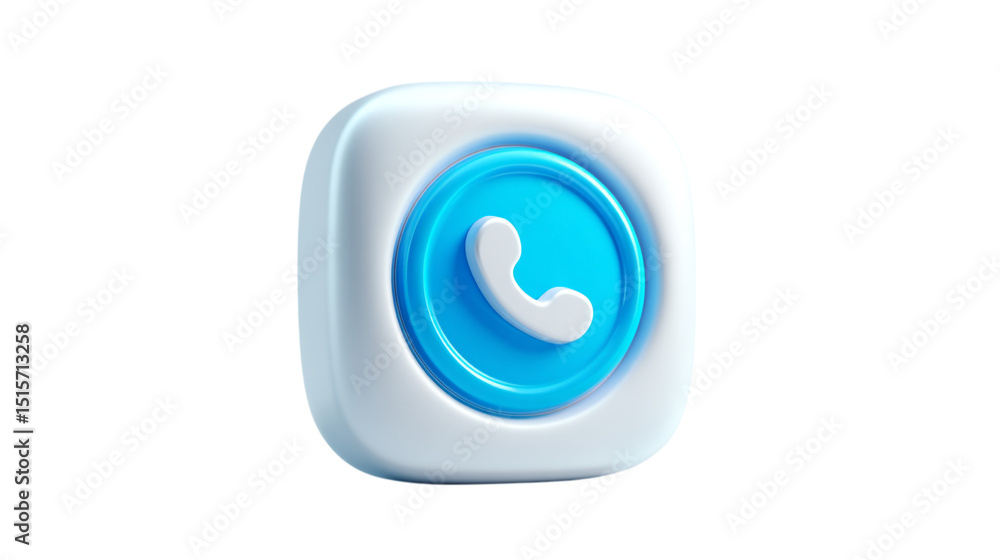 Poster modern 3d phone icon design blue white app button ui ux web call shiny on transparent background