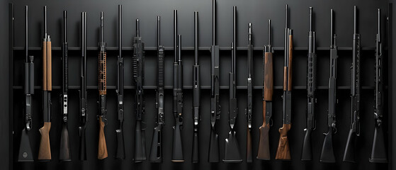 Array Of Guns Hanging On Black Wall