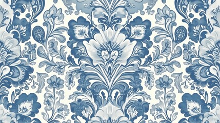 Blue and White Floral Damask Pattern