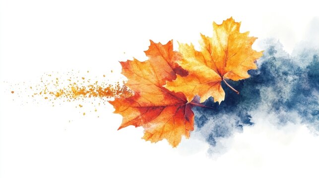 Maple Taffy Leaf Watercolor Illustration on Pastel Background