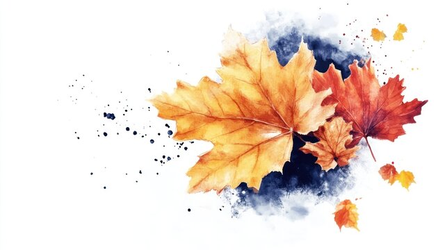 Maple Taffy Leaf Watercolor Illustration on Pastel Background
