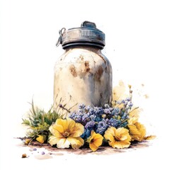 No War, Just Peace: Watercolor Illustration of Disarmed Bomb with Flowers Symbolizing Hope and Peace on Pastel Background