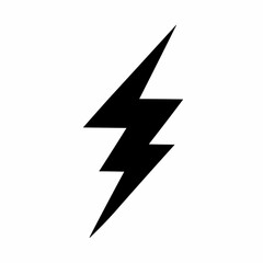 Black silhouette vector of a stylized lightning bolt with sharp angles and electric energy feel, bold and clean, isolated on white background.