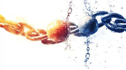 Watercolor illustration of streptococcus oral bacteria and infections as gram positive outbreak spreading into chains on white background