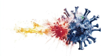 Virus Inactivation Concept: Watercolor Illustration of Physical Barrier Coating Coronavirus to Prevent Infection Spread