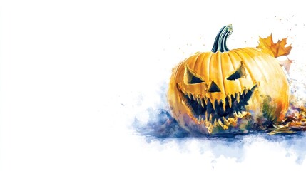 Zombie Pumpkin Jack O Lantern with Transplanted Gourds for Halloween and Thanksgiving Season Hand Drawn Watercolor Illustration