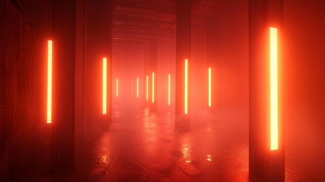 Red Neon Corridor, Digital Art - Powered by Adobe
