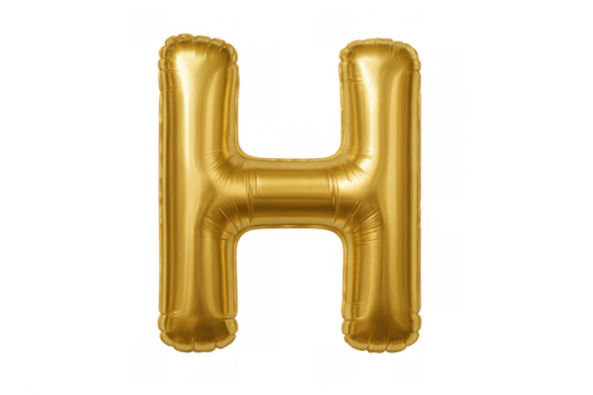 Inflatable golden letter h balloon floating on transparent background, perfect for party decorations, typography, and creative projects - Powered by Adobe