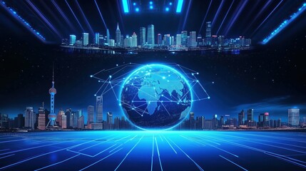Futuristic Cityscape with Global Network