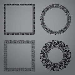 Set of decorative frames Elegant vector element for design in Eastern style, place for text. Floral black and white borders. Lace illustration for invitations and greeting cards.