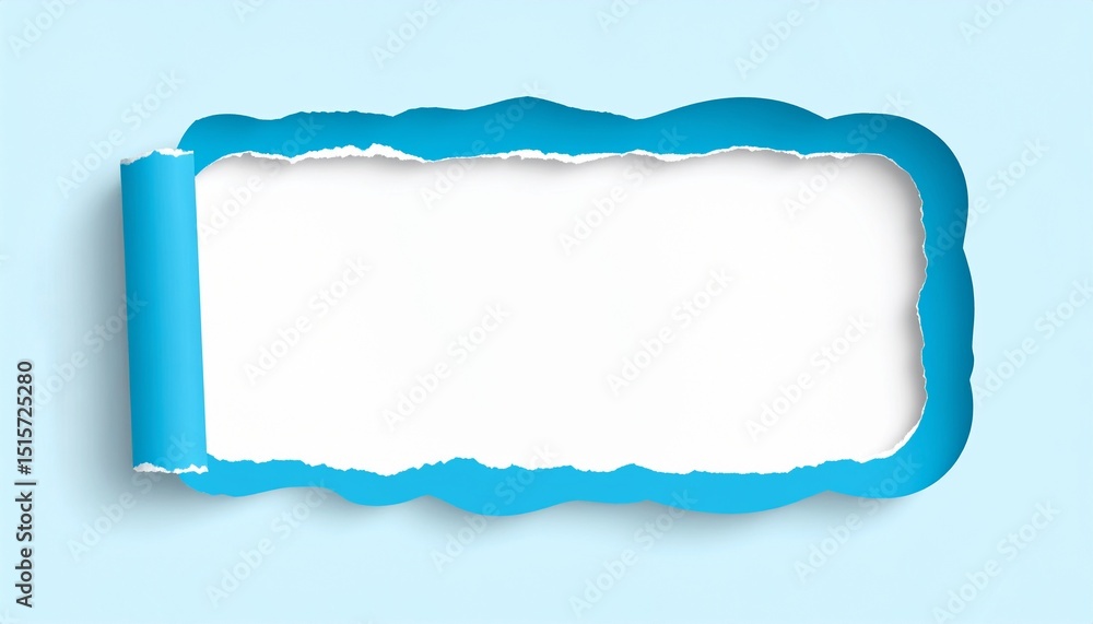 Poster torn blue paper with a white space in the center. this image can be used as a template for adding te