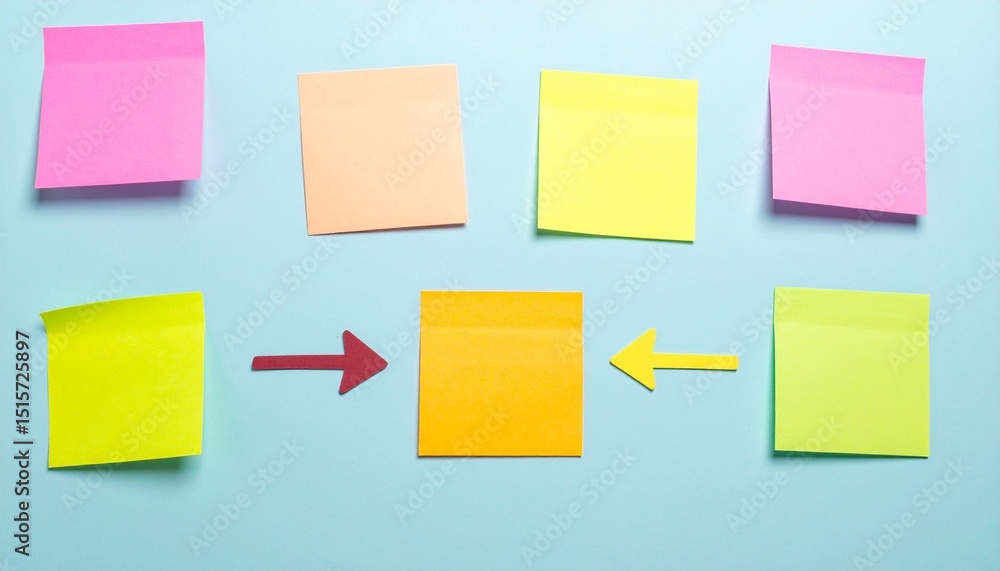 Poster a colorful sticky note layout with arrows representing workflow