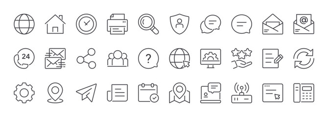 Contact line icons set. Outline web icons. Editable stroke