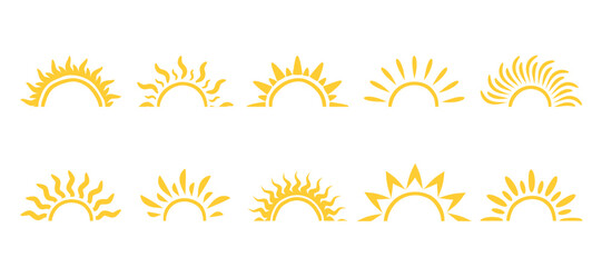 Obraz premium Set of 10 rising hand drawn suns, vector eps10 illustration
