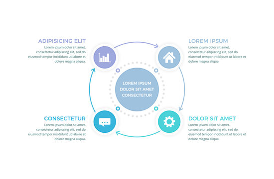 Modern circular diagram infographic with four connected steps, vector eps10 illustration