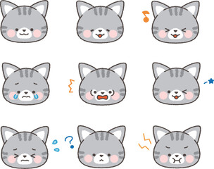 サバトラネコの顔アイコン　表情セット1