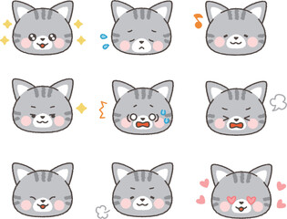 サバトラネコの顔アイコン　表情セット2