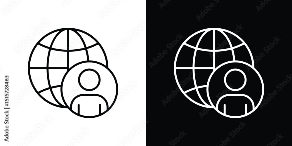 Poster global identity icon. uniting connectivity, worldwide representation thin line icon symbol sign for 