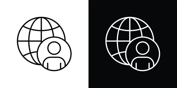 global identity icon. uniting connectivity, worldwide representation thin line icon symbol sign for your app and web. vector illustration