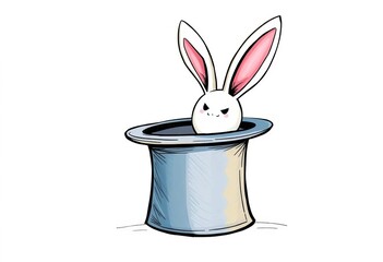 A whimsical sketch-style vector illustration of a magician's top hat with bunny ears sticking out, providing ample empty space , texture, ears