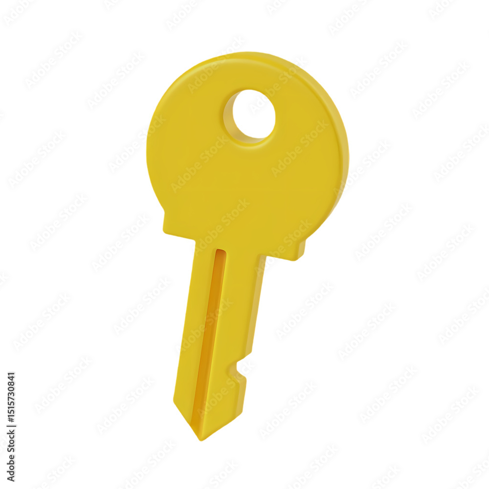 Poster a single yellow key isolated with a round head and a grooved shaft design isolated on transparent ba