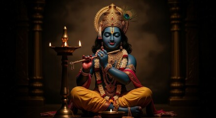 Krishna playing flute hindu god deity divine spiritual hinduism mythology art