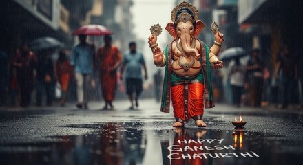 Happy ganesh chaturthi ganesha festival indian hinduism celebration india rain