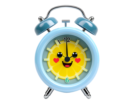 Cute cartoon alarm clock with a lemon face
