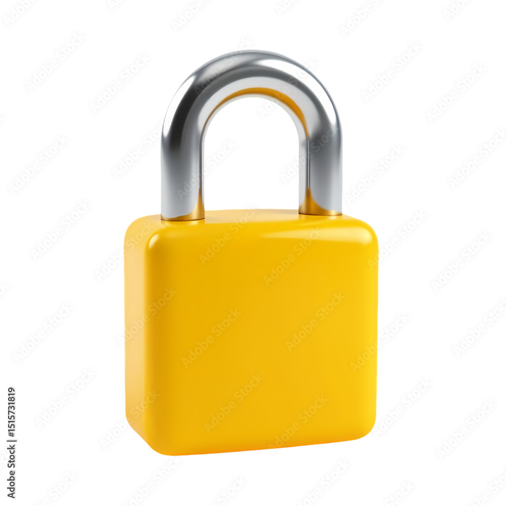 Poster a yellow padlock with a silver shackle in a close up view isolated on transparent background