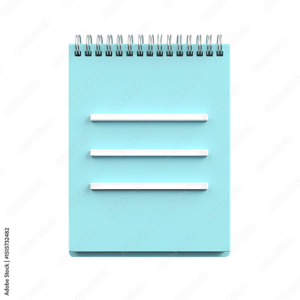 Poster a light blue notepad with white horizontal lines and a spiral binding close up isolated on transpare