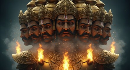 Ravana hindu mythology demon king lanka ramayana indian god hinduism faces