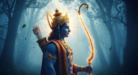 Lord rama illustration with bow and arrow hindu god mythology indian culture