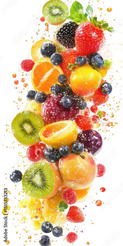 Aufkleber fresh and colorful fruit explosion with kiwi berries and citrus on transparent background