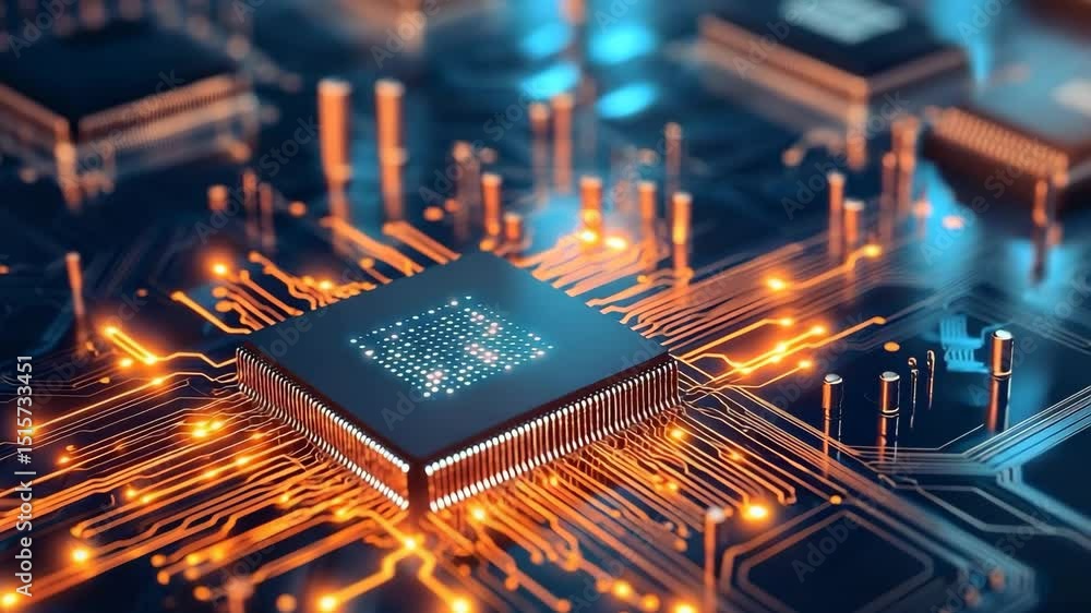 Poster microchip circuit technology electronic processor motherboard data digital hardware futuristic innov