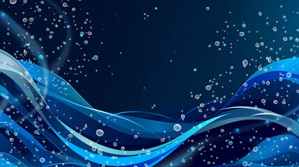 A blue and white background with a stream of water and sparkling droplets. The water is flowing in a wavy pattern, creating a sense of movement and energy. The sparkling droplets add a touch of magic