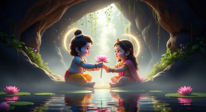 Krishna radha love lotus flower hindu god divine spiritual mythology devotion
