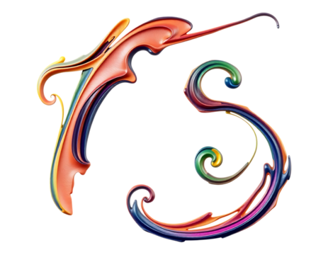 Elegant 3D Cartoon Letter S with Colorful Swirls and Floral Typography