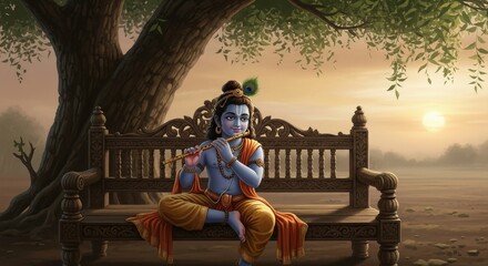 Krishna flute playing hindu god deity divine spiritual india hinduism religion